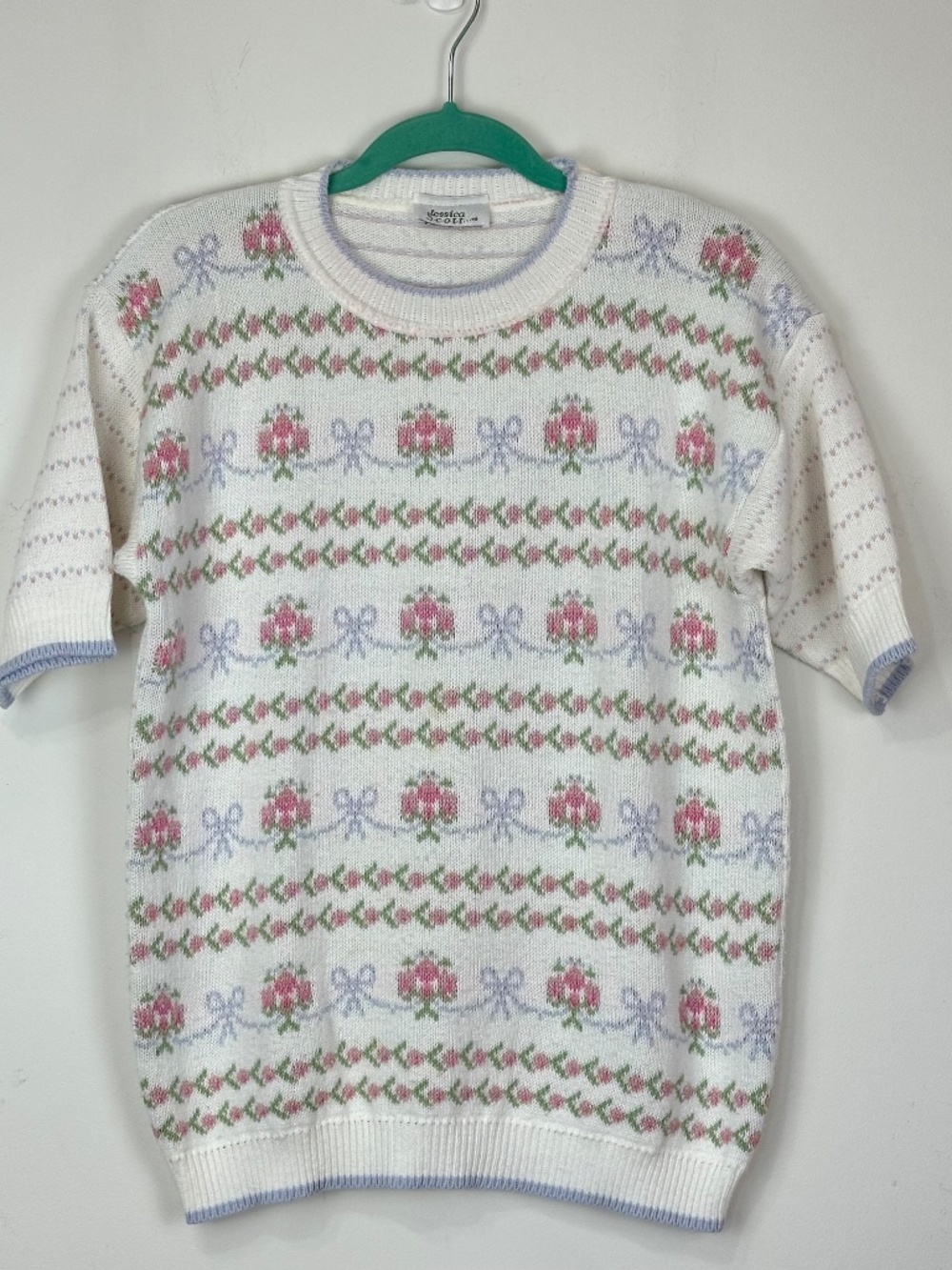 Vintage Jessica Scott Floral Short Sleeve 1980's Womens Sweater M Floral